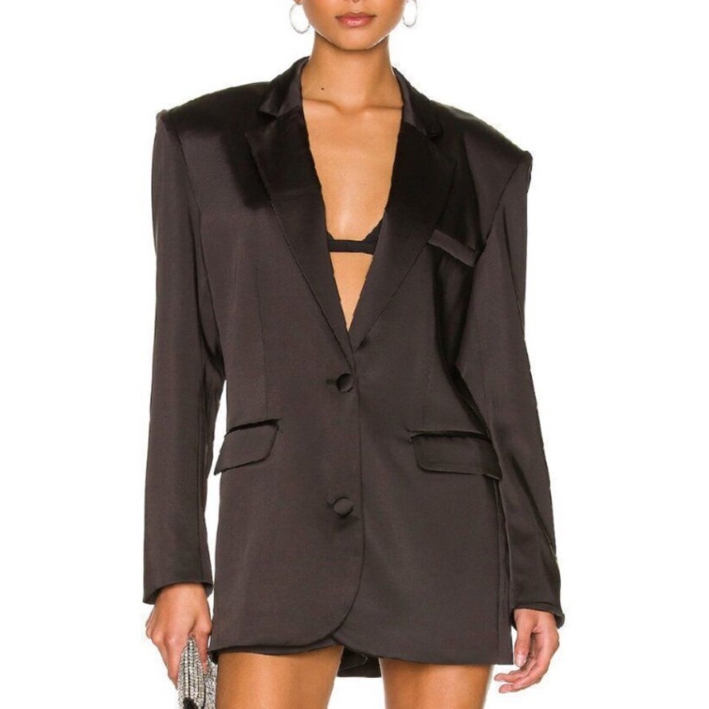 Ronny Kobo Satin Blazer Jacket Double Button Fully Lined In Black Size S